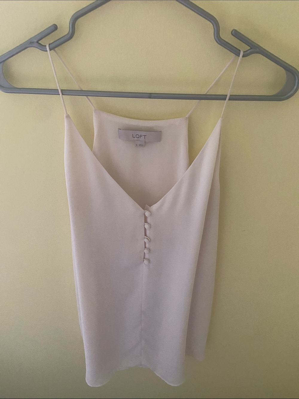 LOFT Cream V-Neck Spaghetti-Strap Cami with Covered Buttons